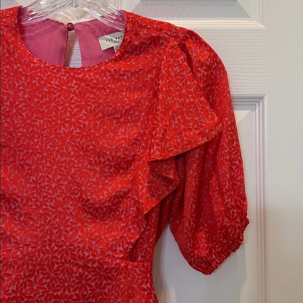 Ted Baker London Devonaa Puff Sleeve Ruffle Top Fuchsia Size XS NWT - Picture 7 of 14